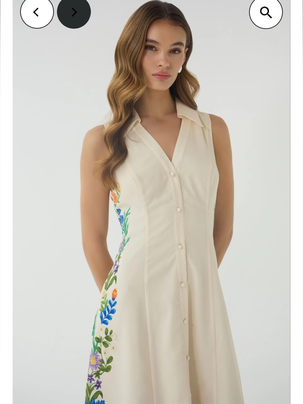 hutch florantina cream floral print poplin button front midi dress size small - Picture 3 of 12